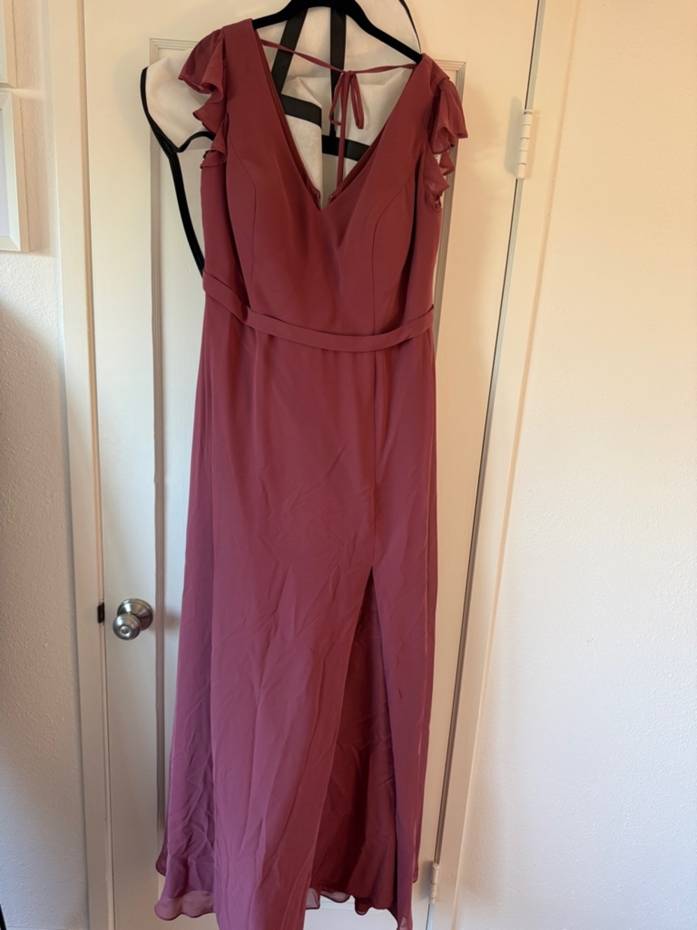Azazie Dusty Rose Formal Bridesmaid Dress (Size A18) Flutter Sleeve Chiffon